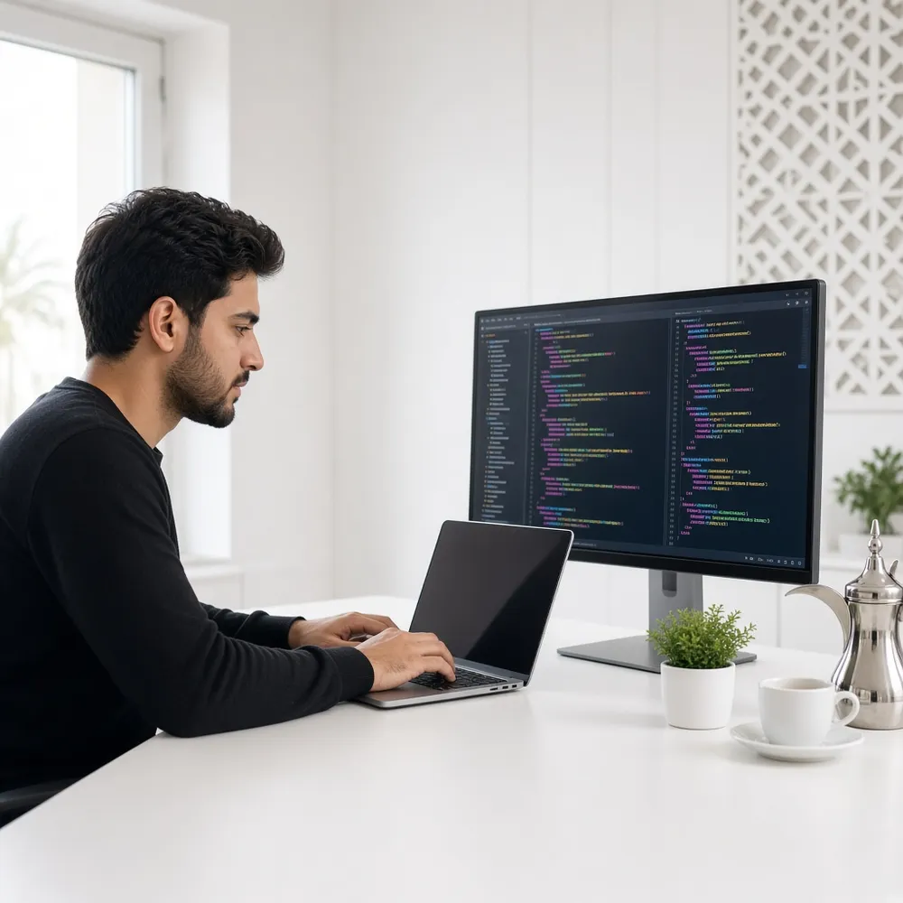 Developer writing code for a custom software project