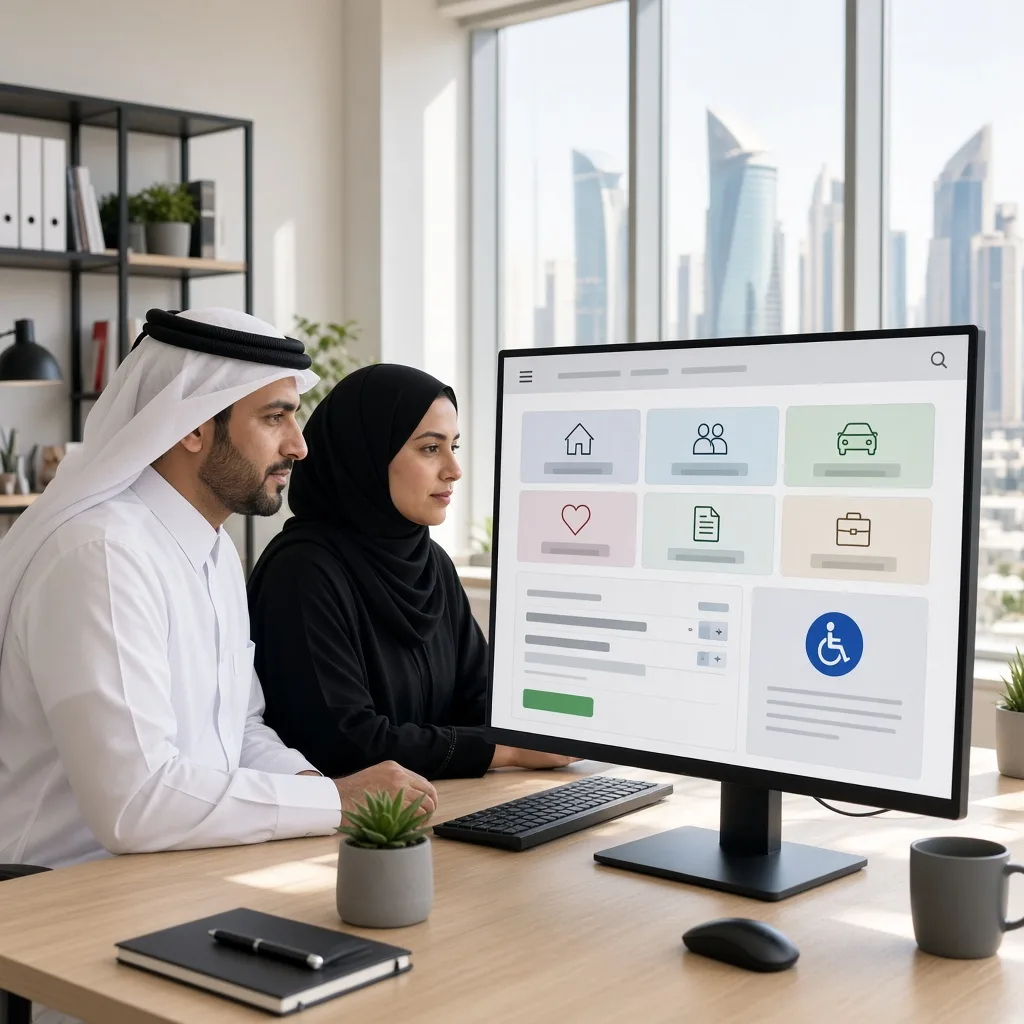 Public sector team in Doha reviewing an accessible bilingual government information website