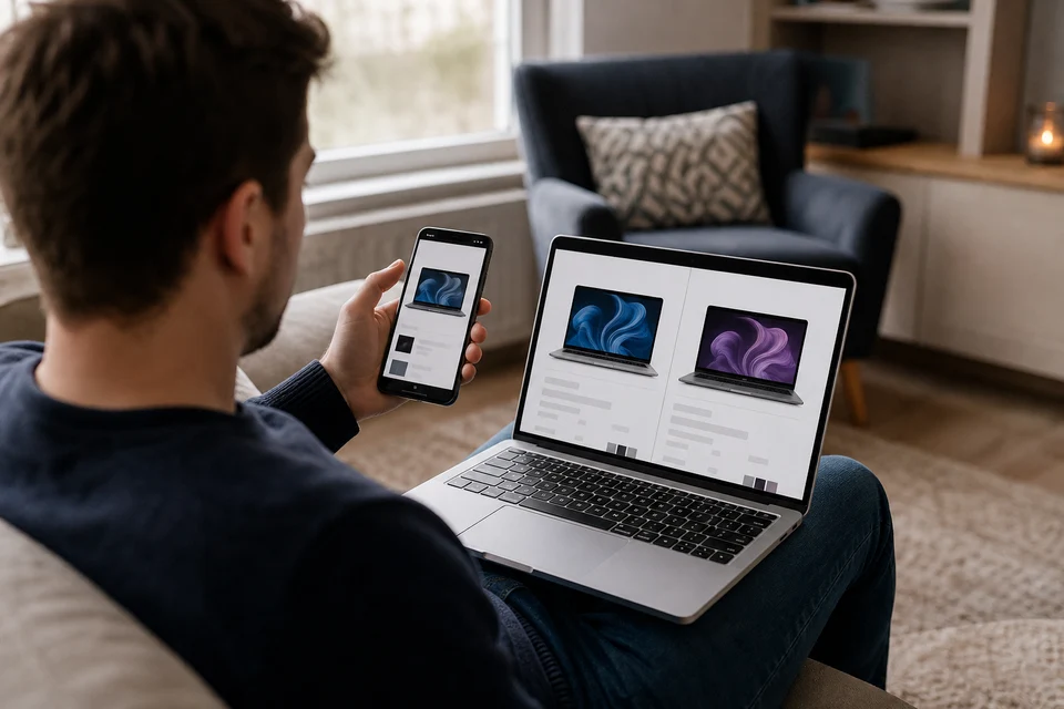 UK shopper comparing electronics products online before buying