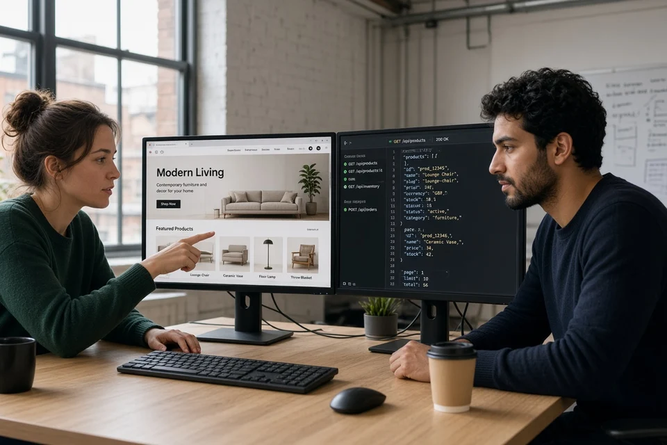 Frontend and backend engineers collaborating on a custom storefront and commerce API responses