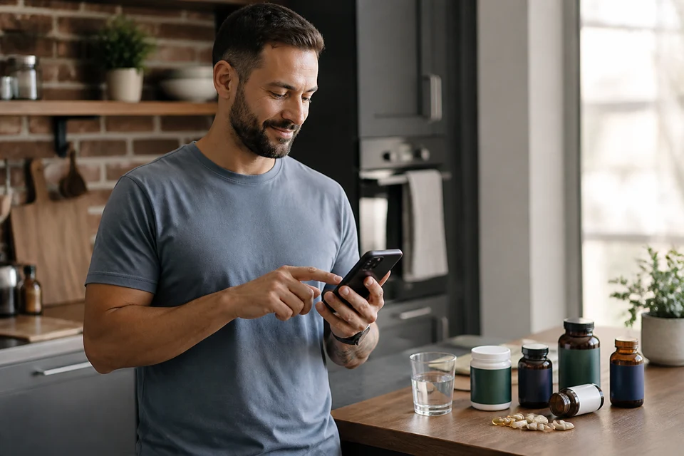 UK customer shopping for vitamins and wellness products on a smartphone