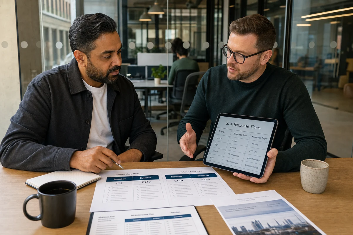 London business team comparing eCommerce website maintenance support plans