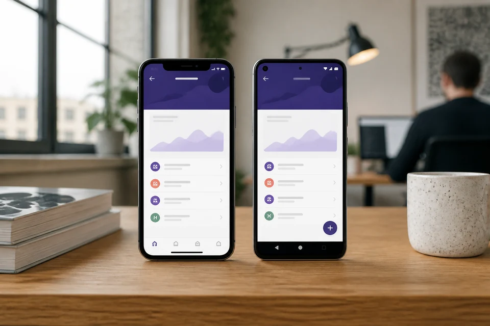 iOS and Android phones showing platform-aware mobile app UI design