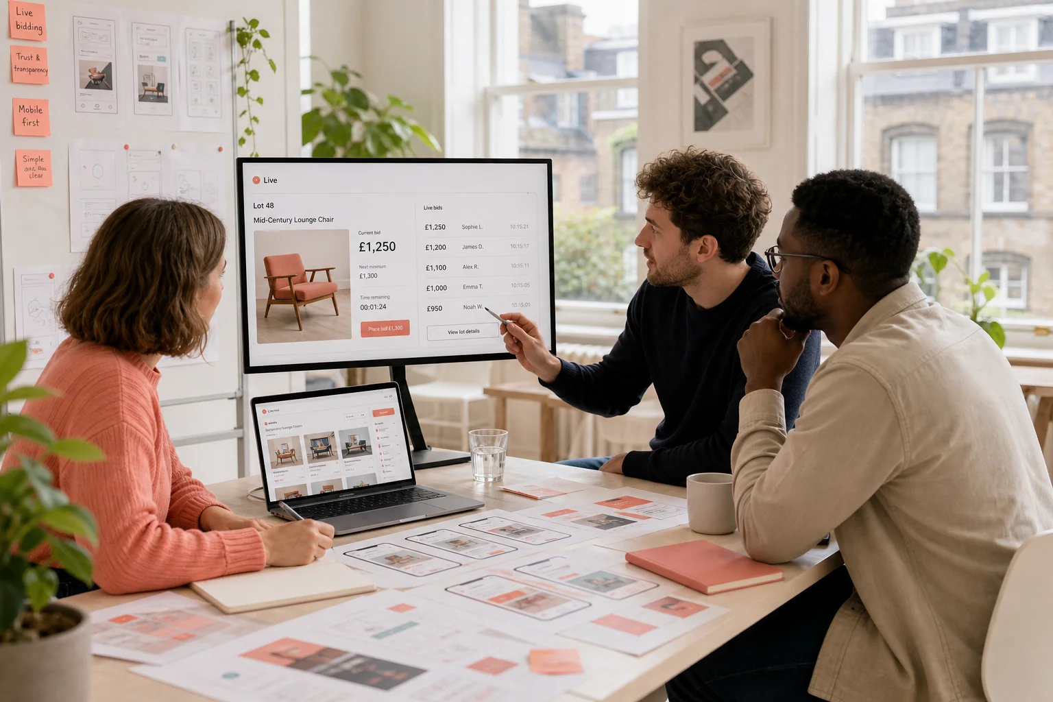 London auction app development team designing a live bidding platform