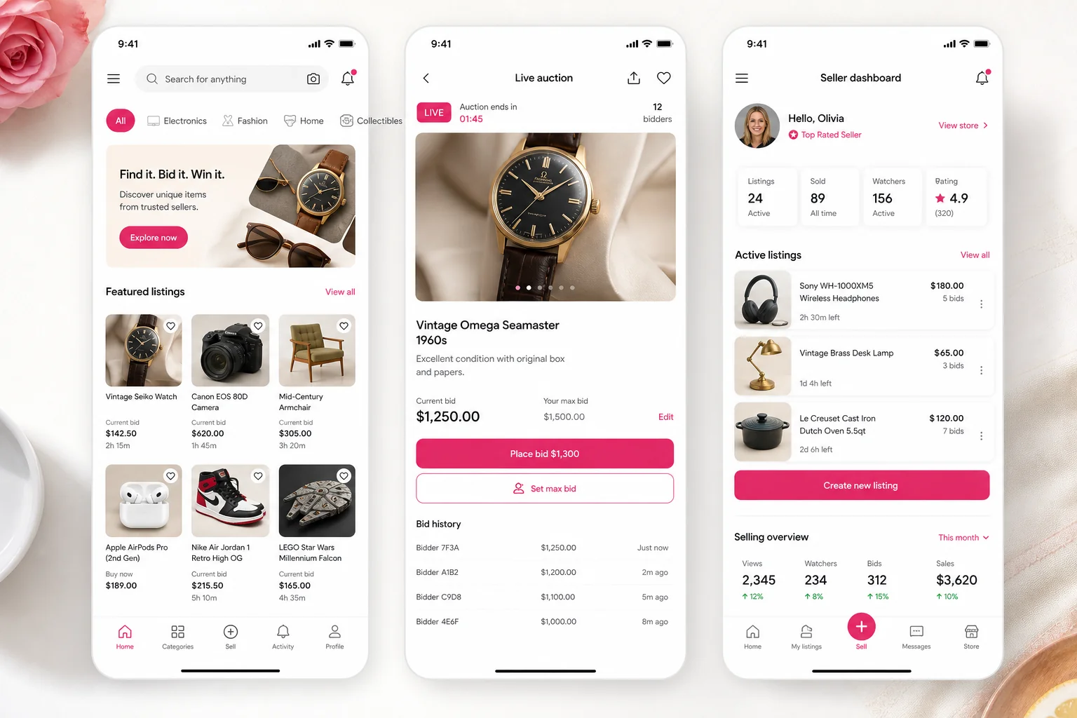 eBay inspired auction app app preview