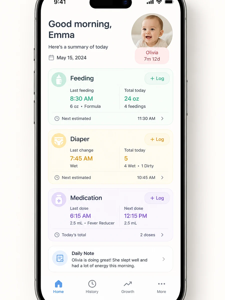 Baby Tracker inspired baby tracking app preview
