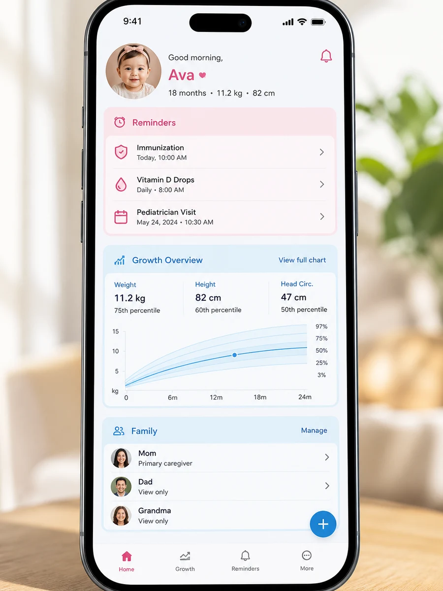 Glow Baby inspired baby tracking app preview
