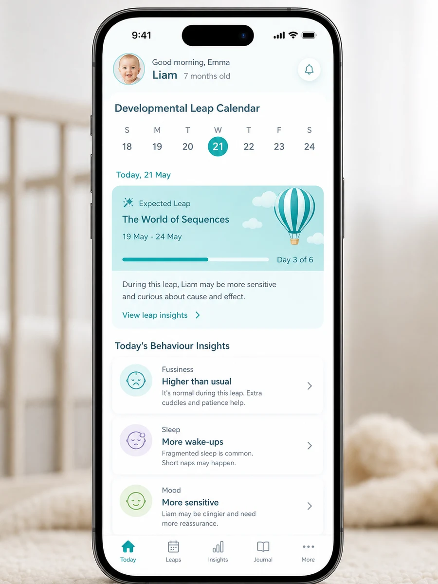 Wonder Weeks inspired baby tracking app preview