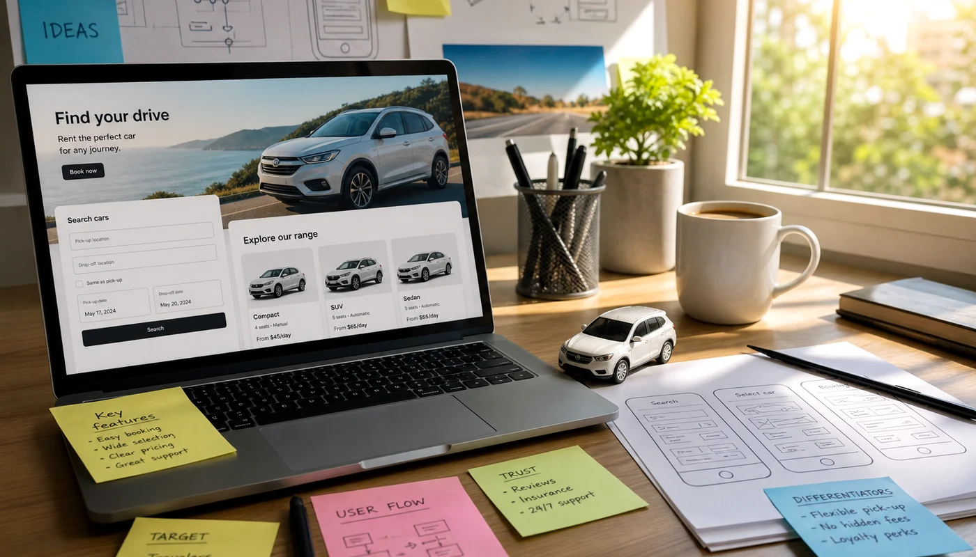 Car rental app product concept for UK mobility businesses