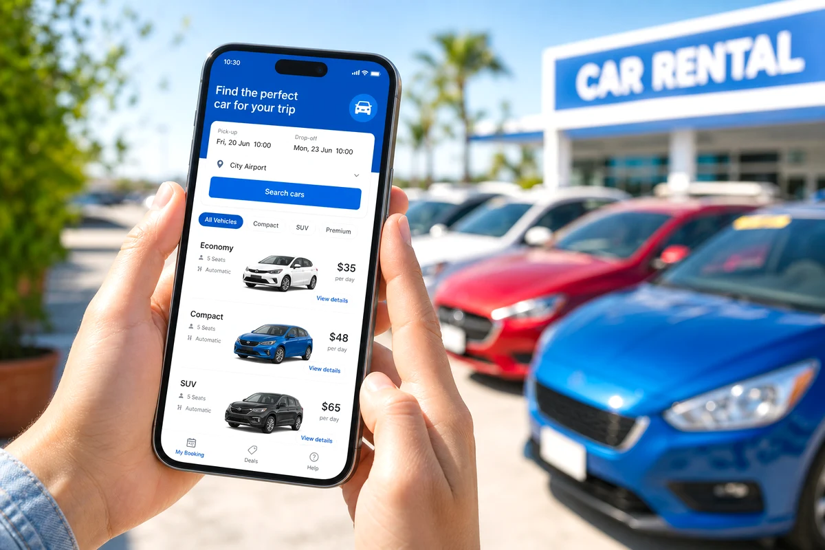 Custom car rental app with vehicle browsing and reservations