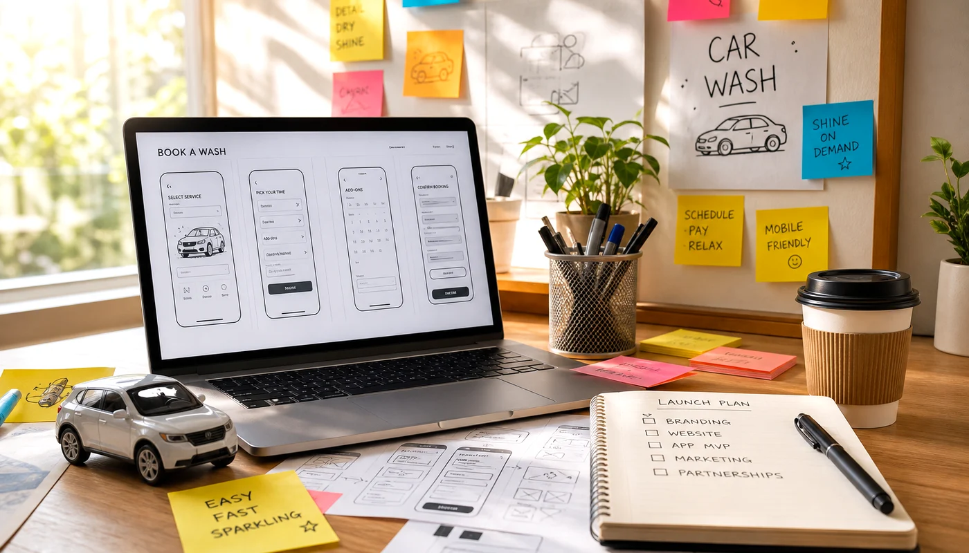 Car wash app product concept for UK vehicle care businesses