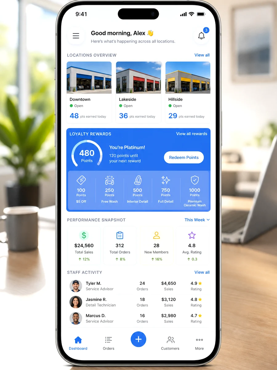Car Care inspired car wash app preview