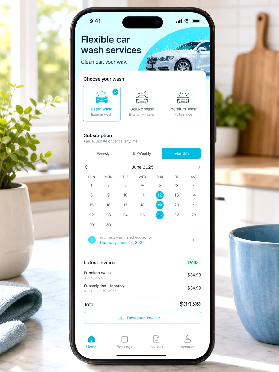 Clean Me inspired car wash app preview