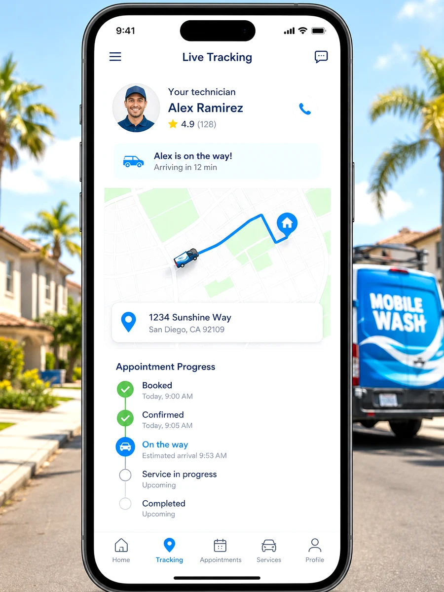 MobileWash inspired car wash app preview