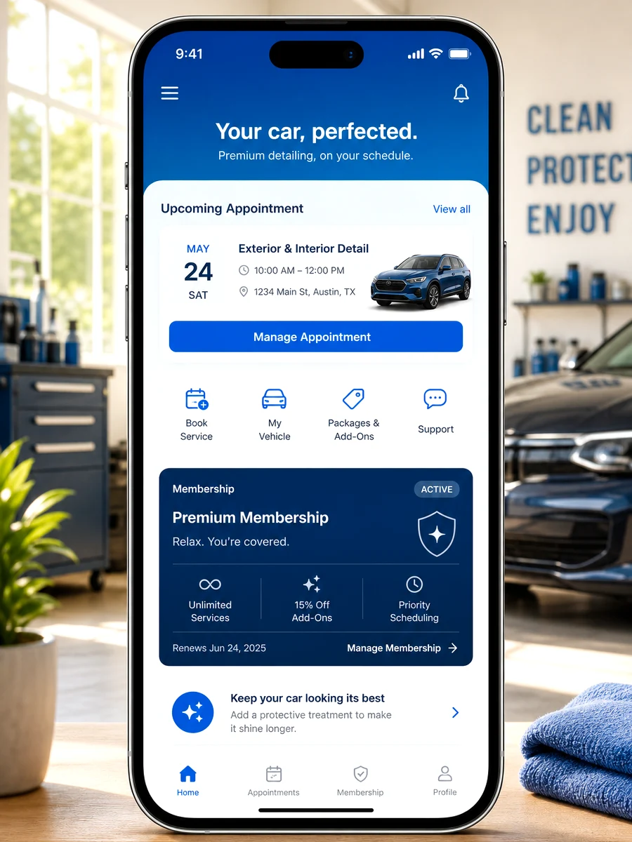 Spiffy inspired car wash app preview