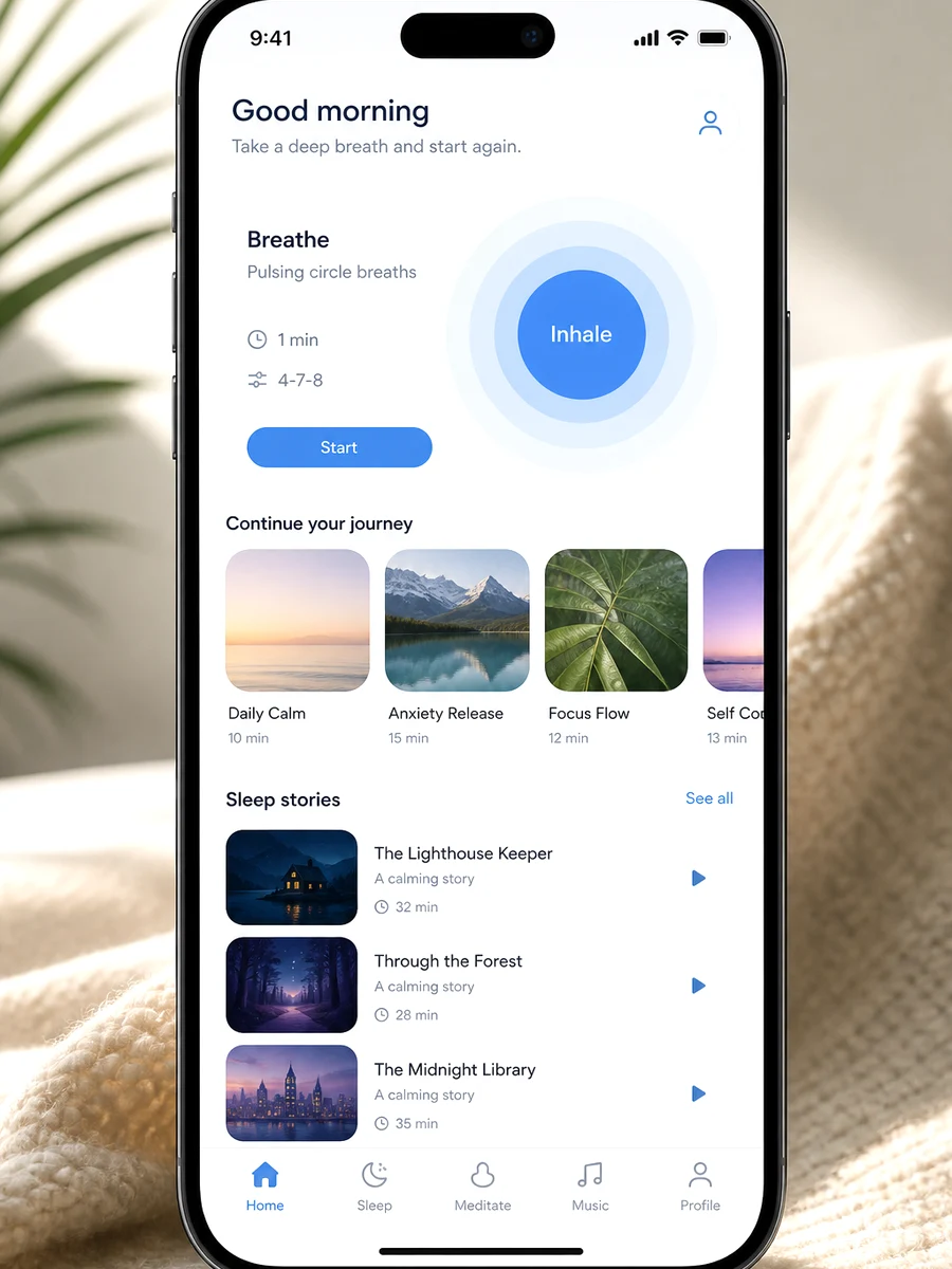 Calm inspired corporate wellbeing app preview