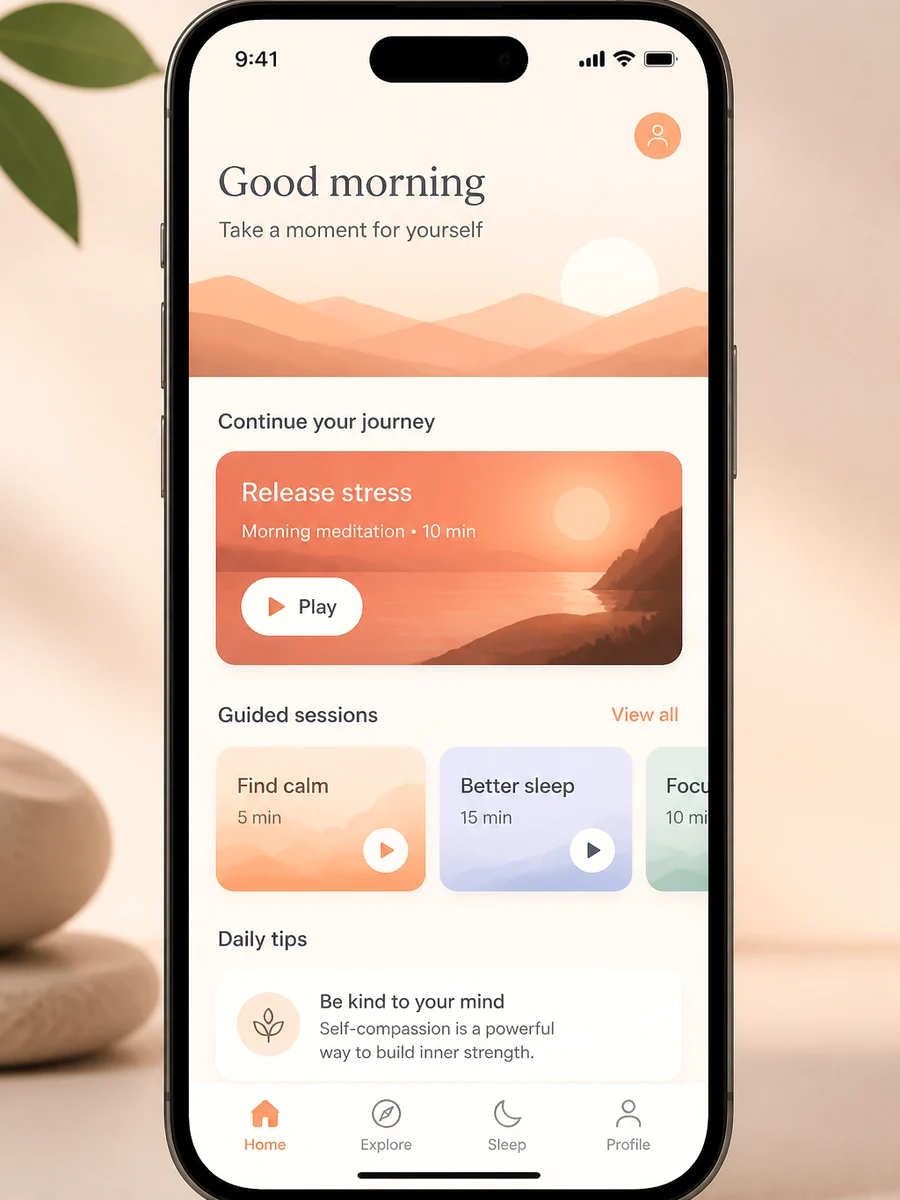 Headspace inspired corporate wellbeing app preview