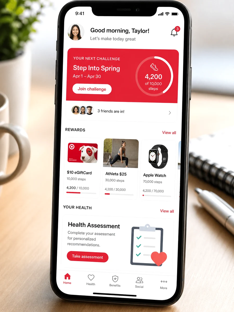 Virgin Pulse inspired corporate wellbeing app preview