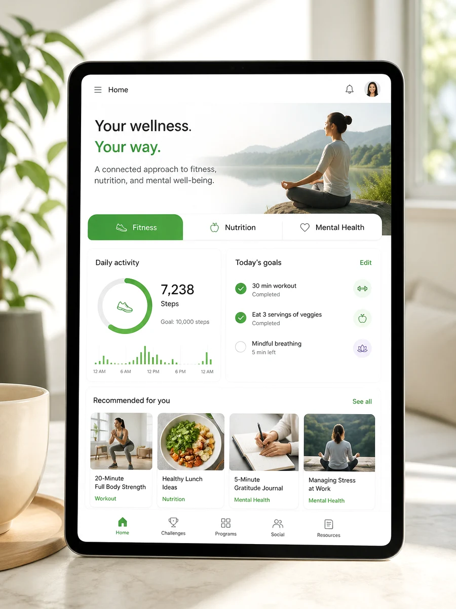 Wellable inspired corporate wellbeing app preview