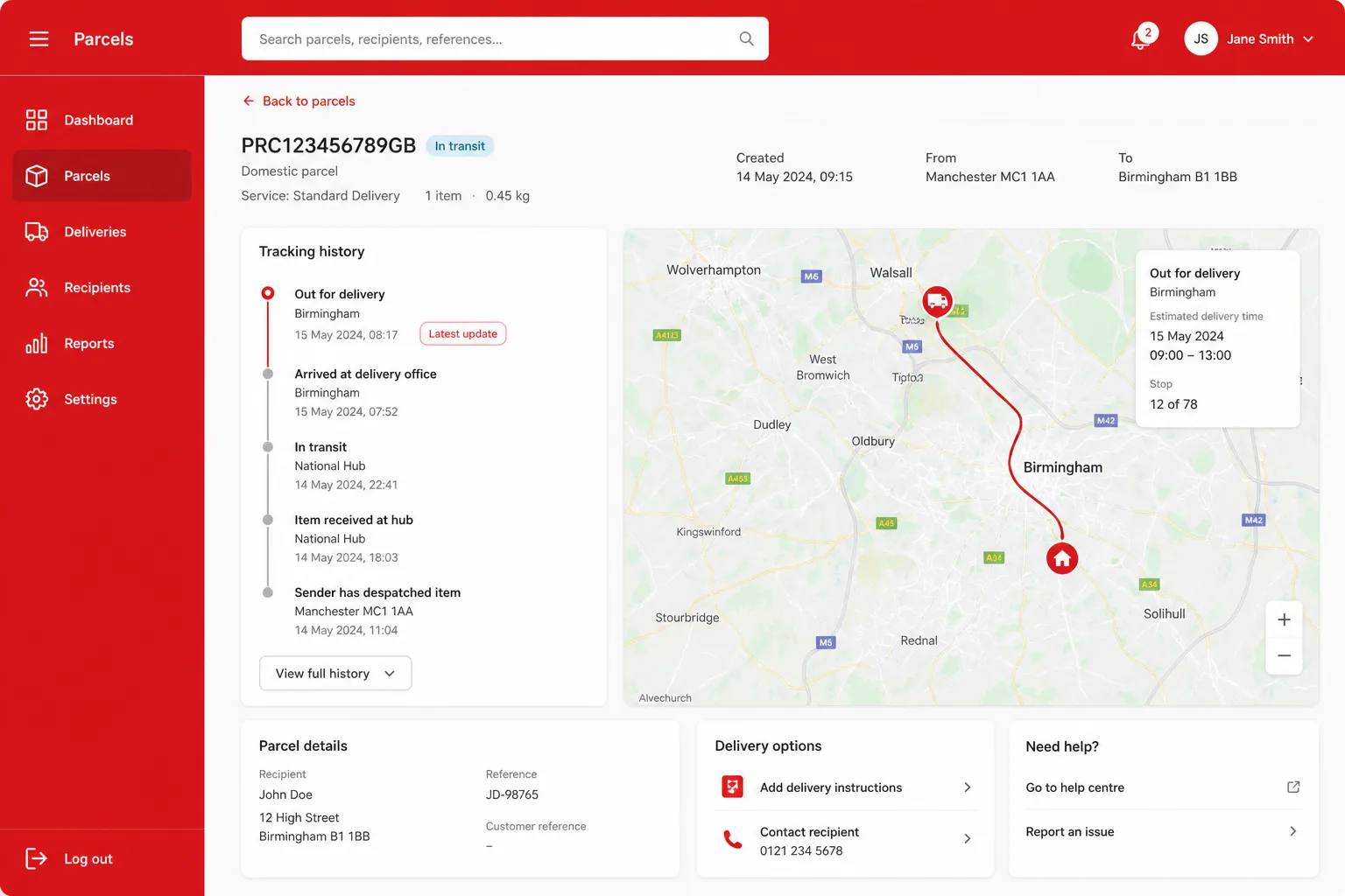 Royal Mail inspired courier delivery app preview