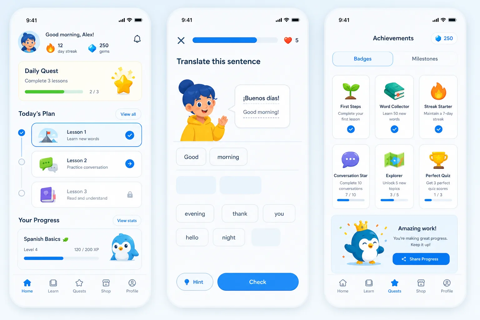Duolingo inspired education app app preview