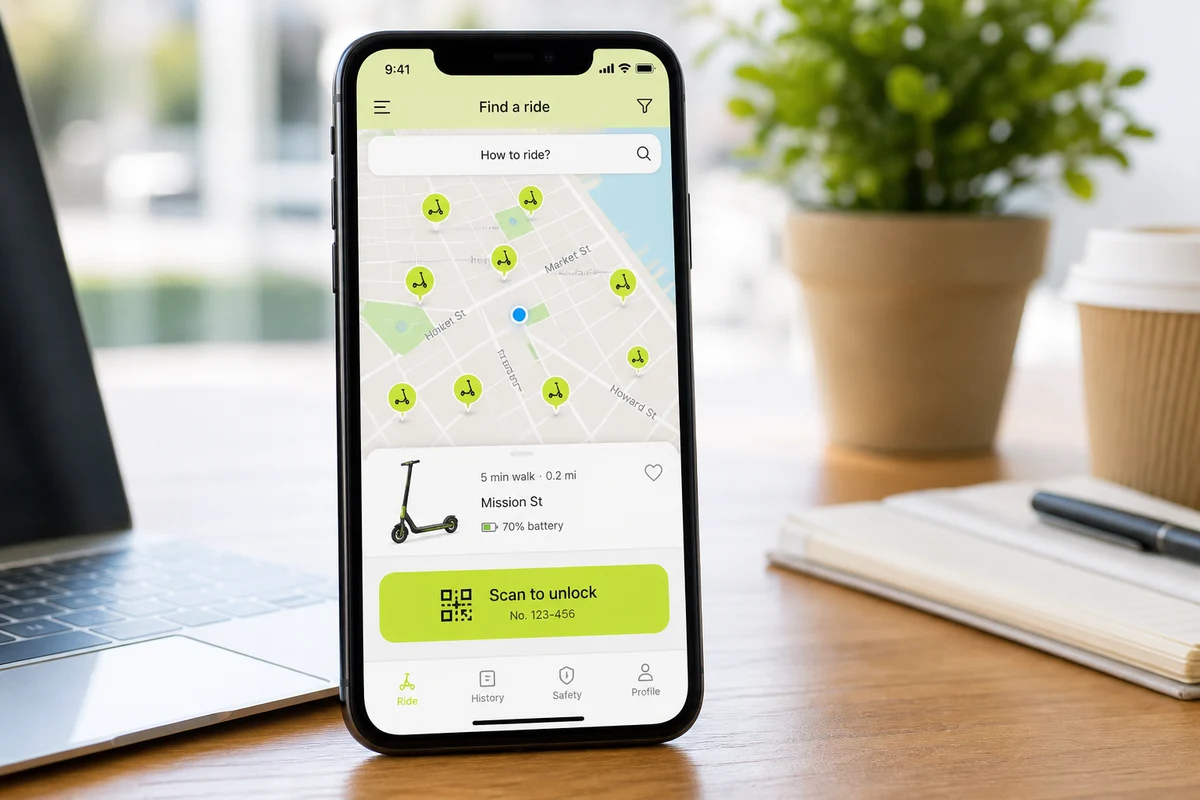 Custom eScooter app development with QR scanning and ride booking