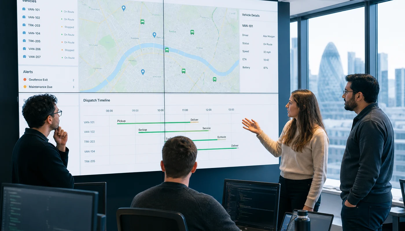 London logistics technology team designing a fleet management application