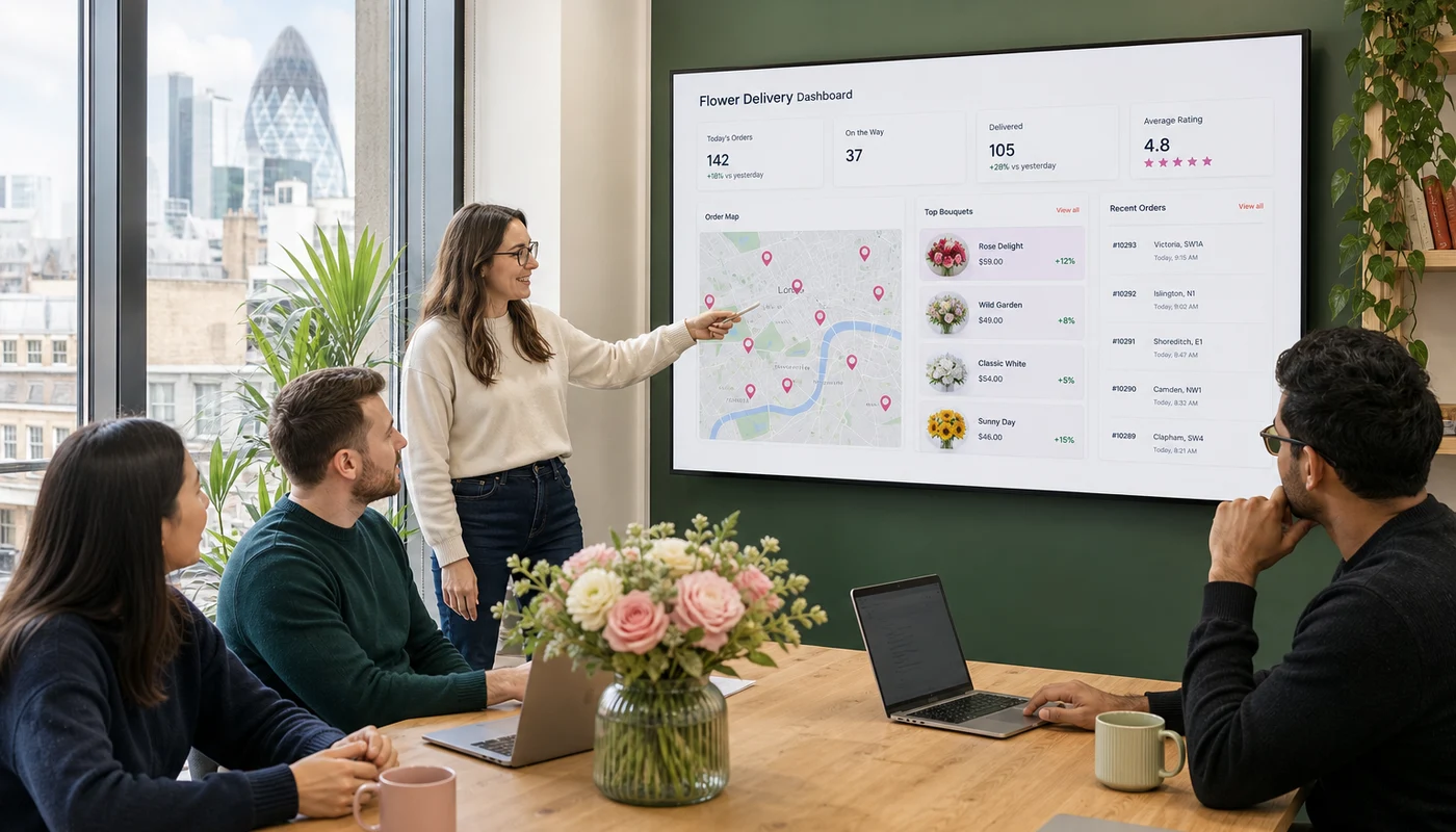 London ecommerce technology team designing a flower delivery application