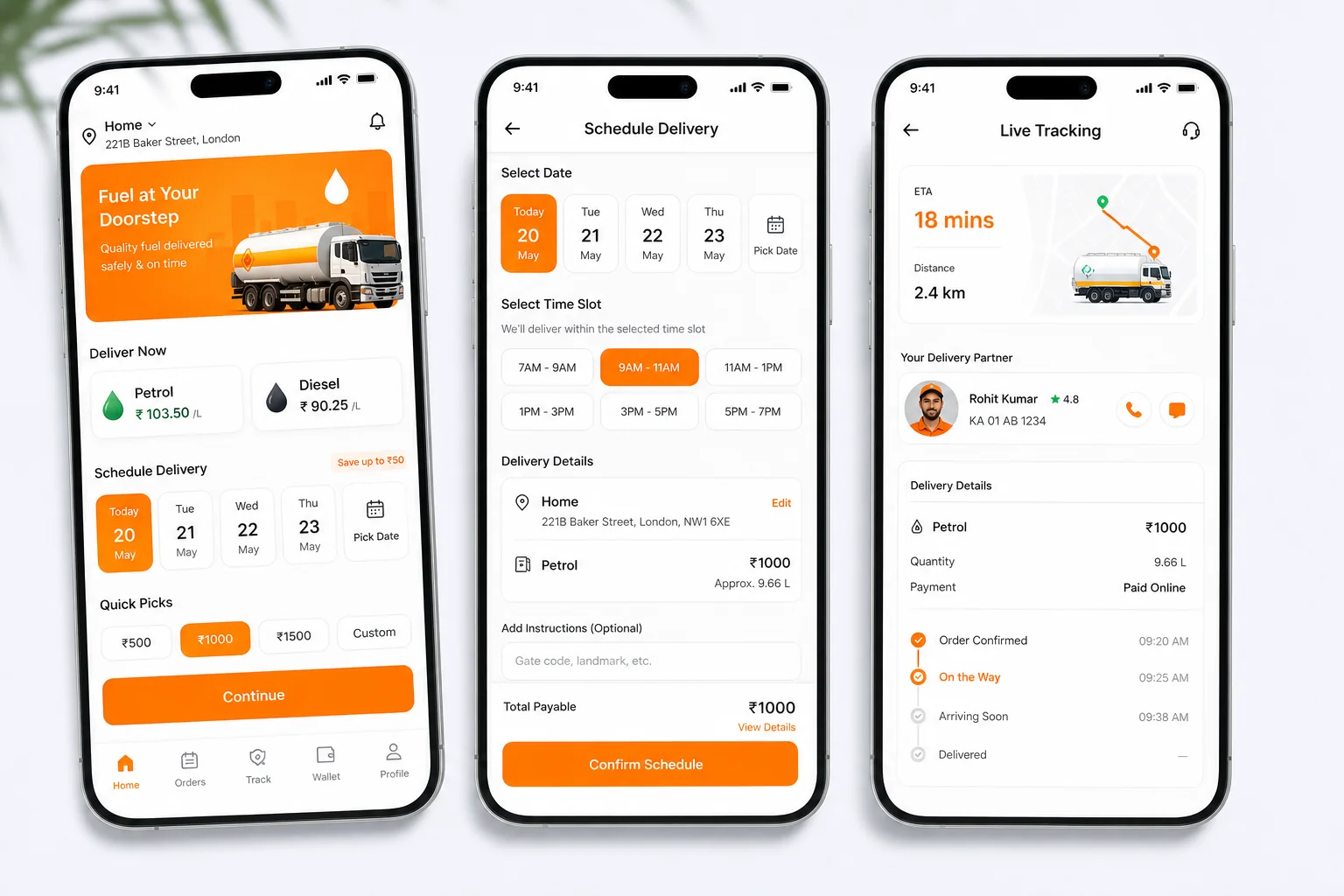 FuelBuddy inspired fuel delivery app preview