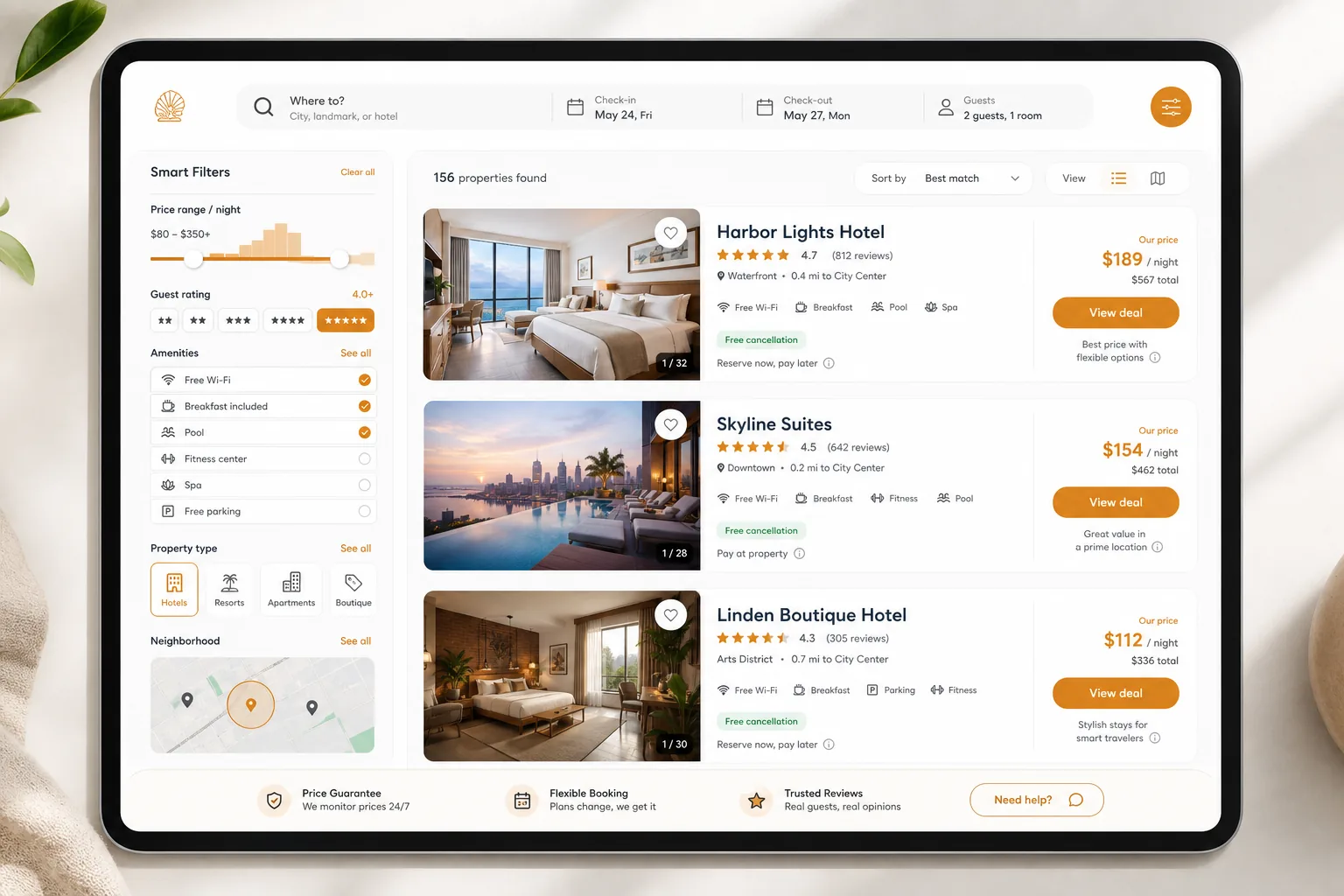 Trivago inspired hotel booking app preview