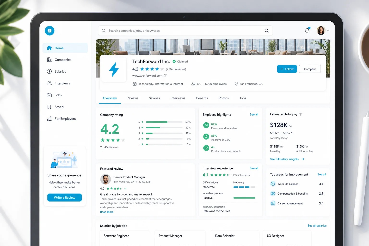 Glassdoor inspired job portal app preview