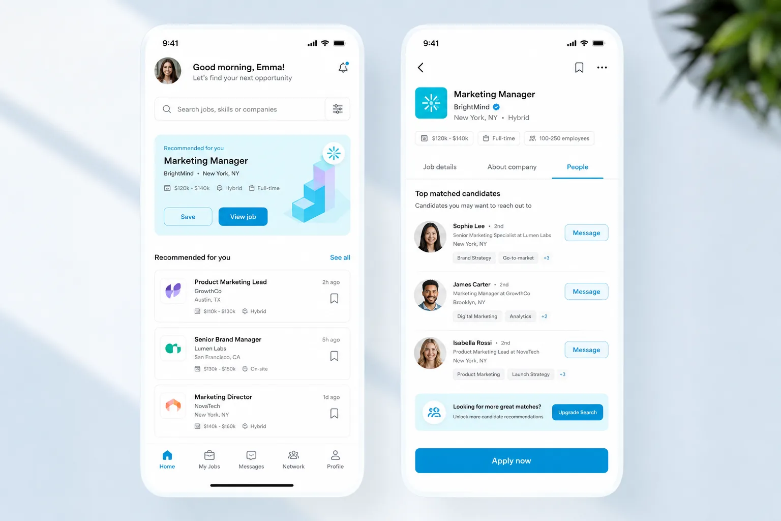 LinkedIn Jobs inspired job portal app preview