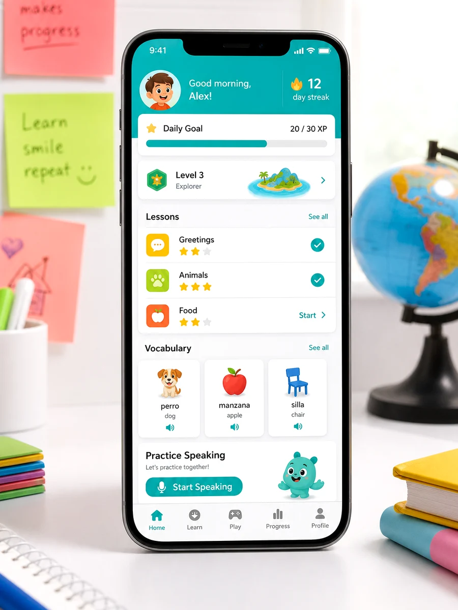 Duolingo inspired kids learning app preview