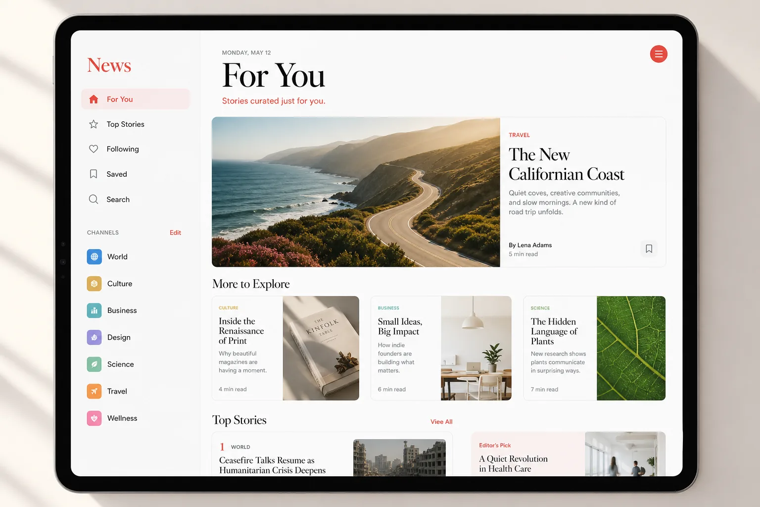 Apple News inspired news app app preview