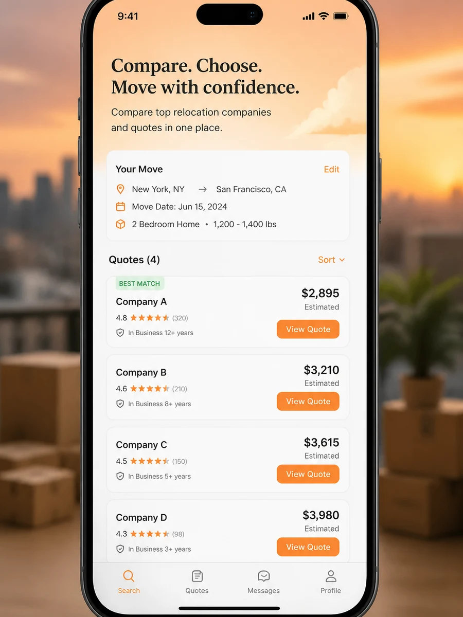 MoveHub inspired packers and movers app preview