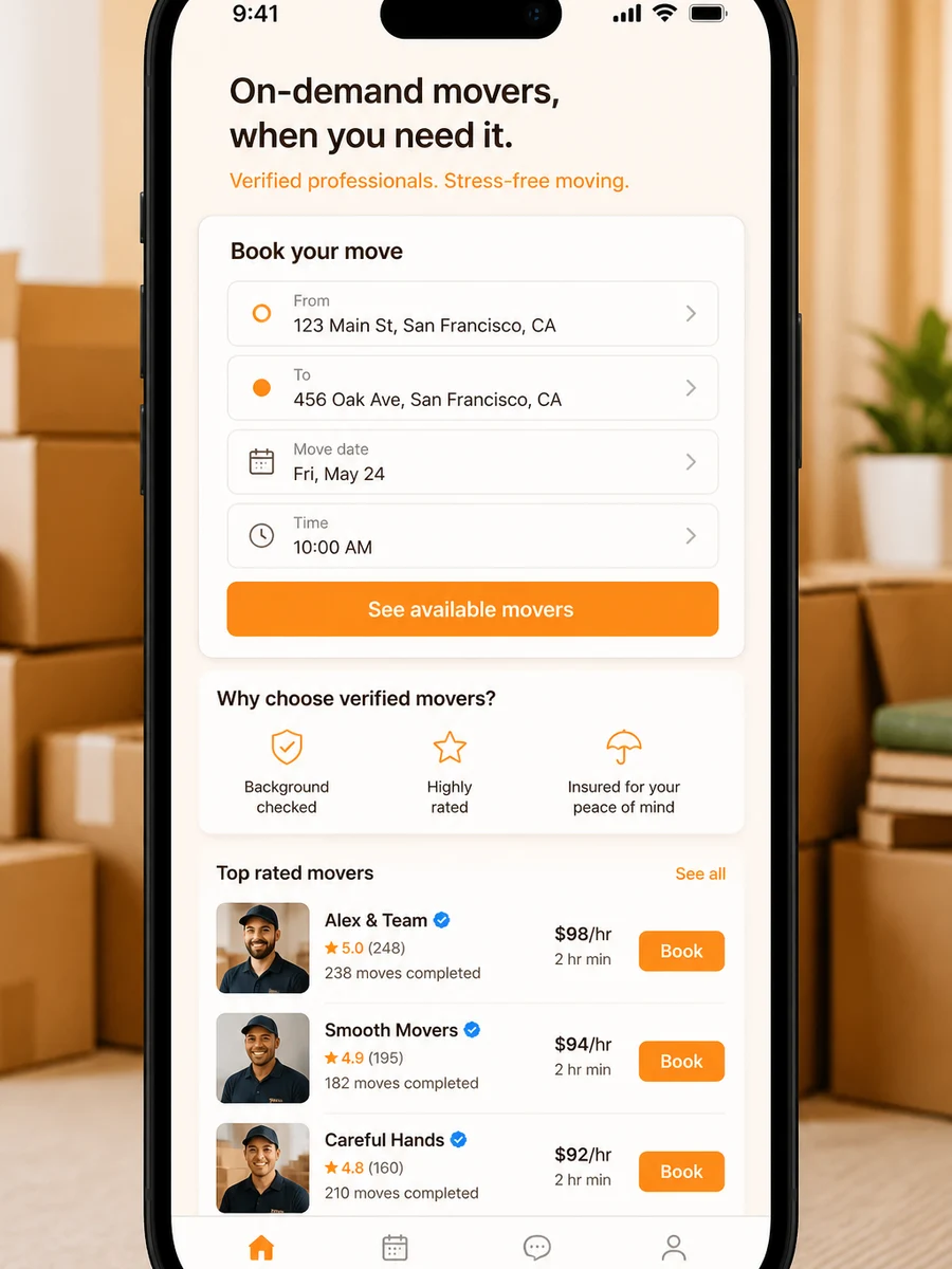 Taskrabbit inspired packers and movers app preview