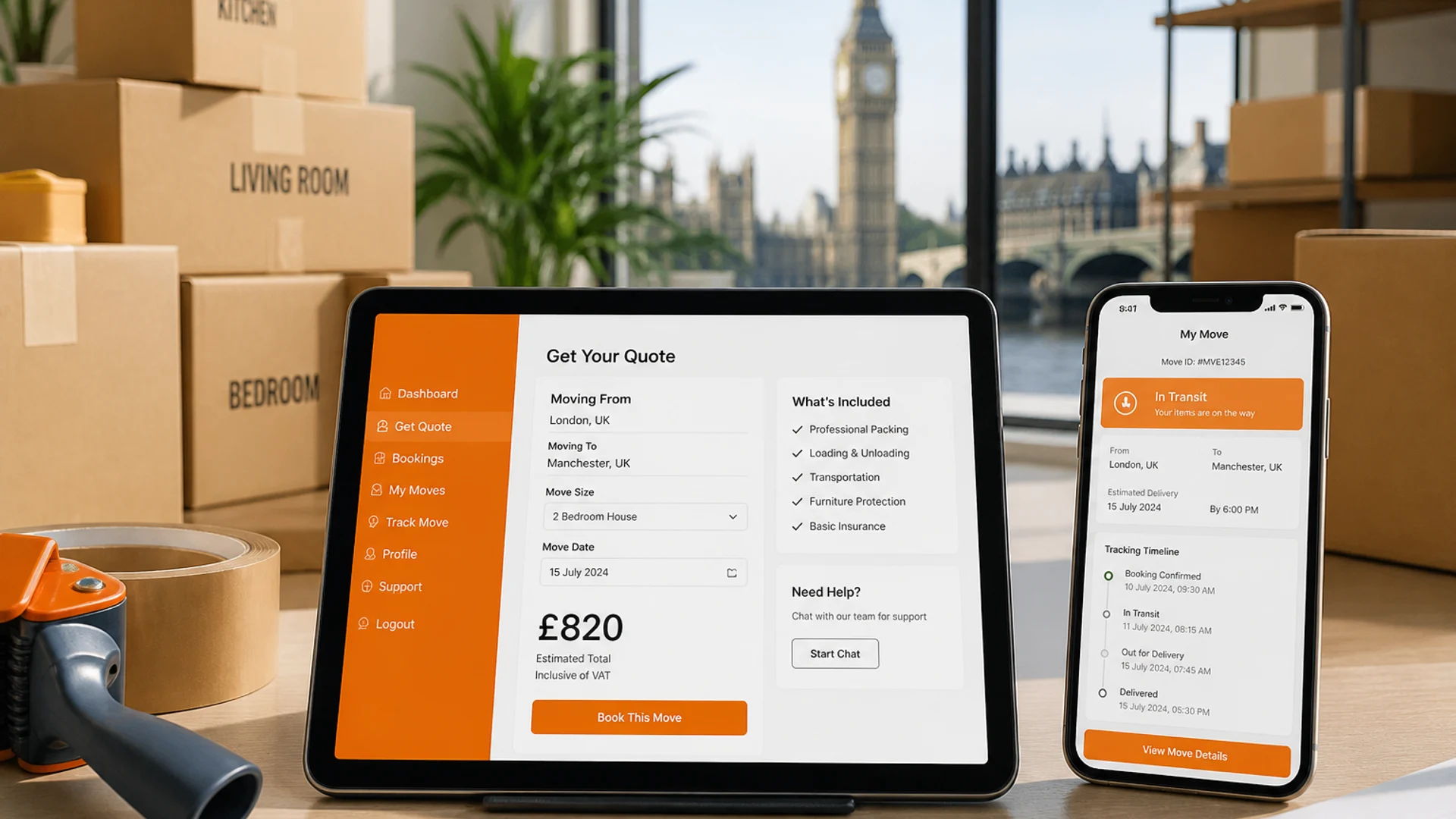 Packers and movers app development company in London UK building AI powered relocation and moving software