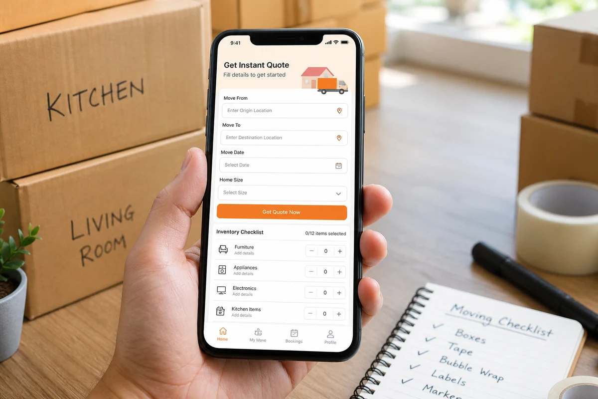 Custom packers and movers app development with quote calculator and move booking