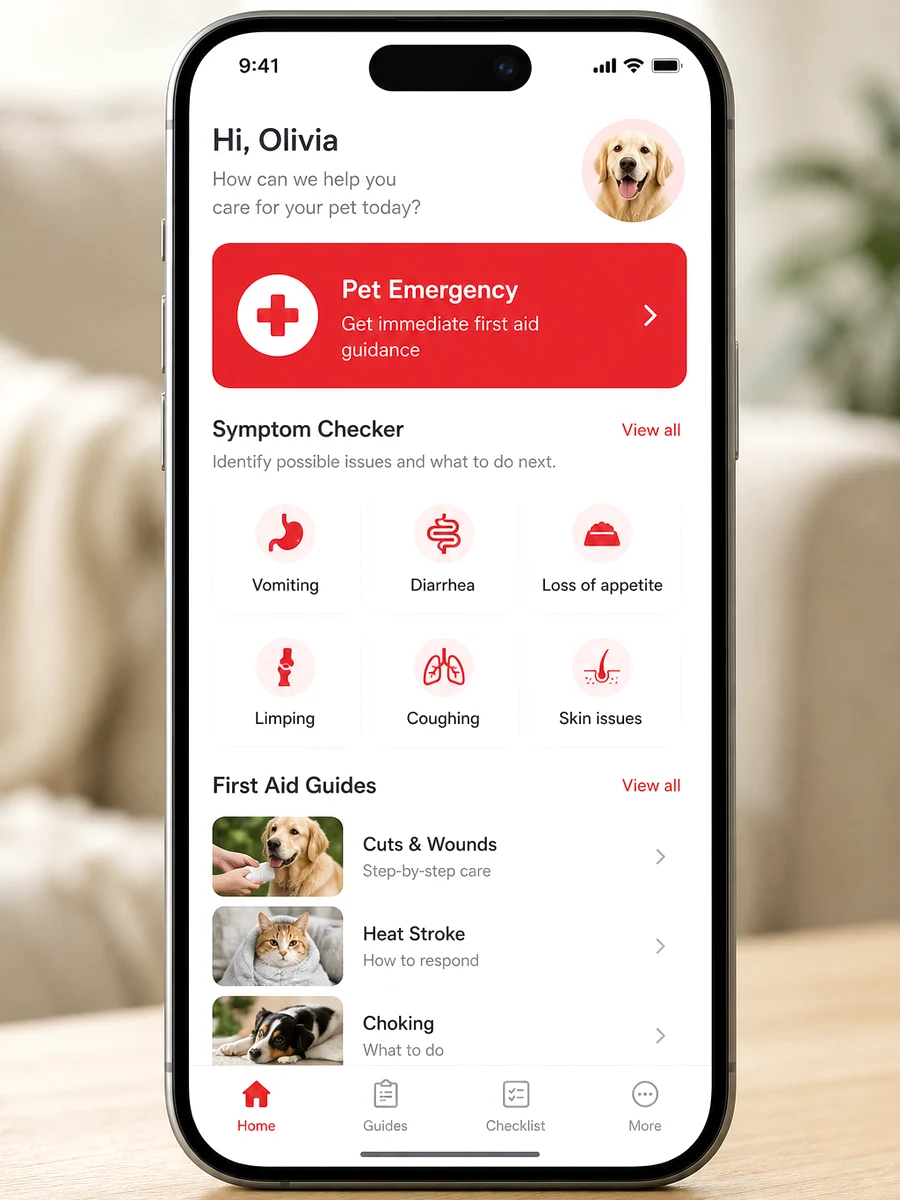 Pet First Aid inspired pet care app preview