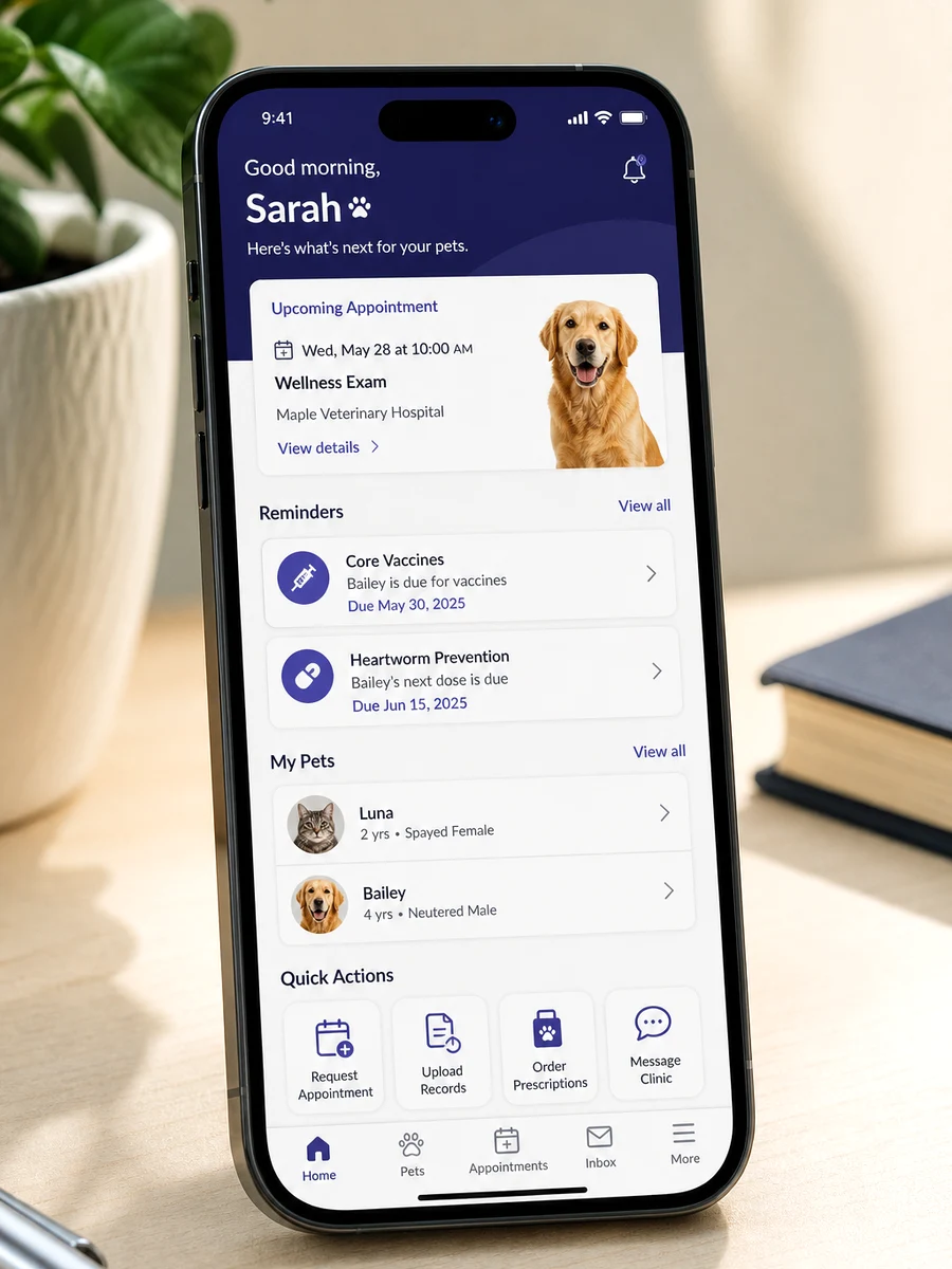 PetDesk inspired pet care app preview