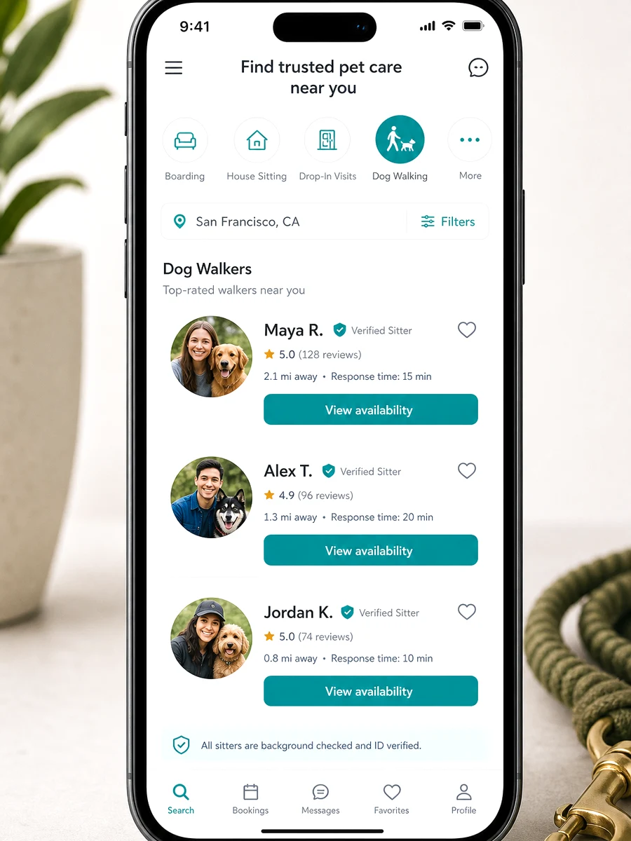 Rover inspired pet care app preview