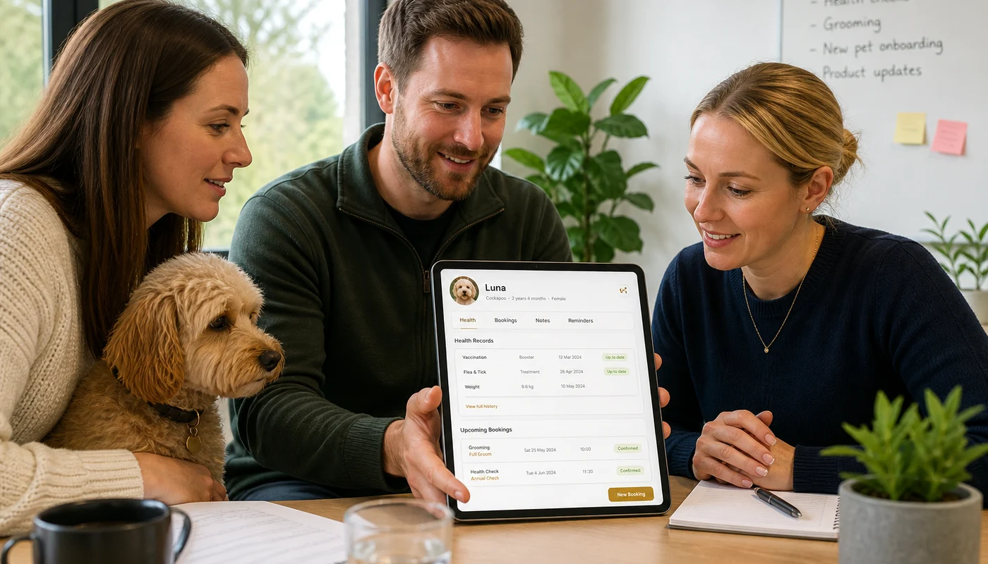 London pet care technology team designing a veterinary and grooming platform