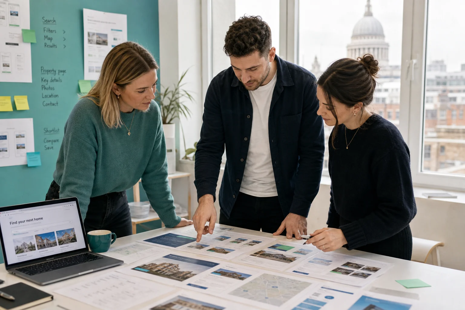 London real estate app development team designing a property platform