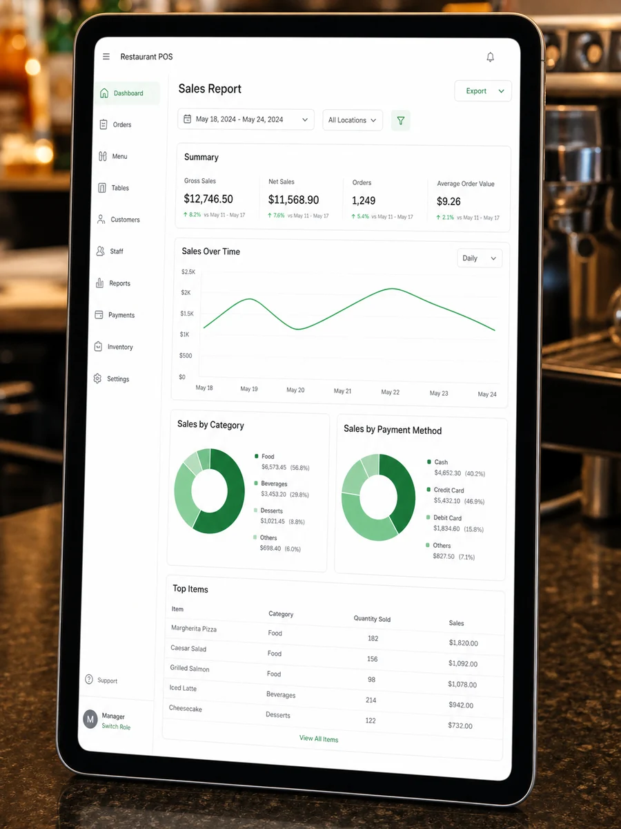 Toast inspired restaurant app preview