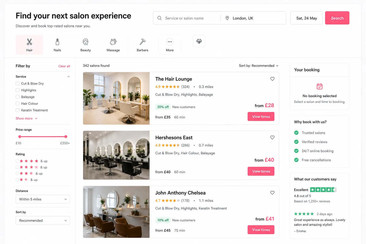 Treatwell inspired salon app preview
