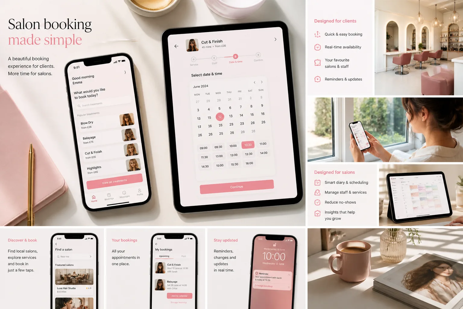 Salon app product concept for UK beauty businesses