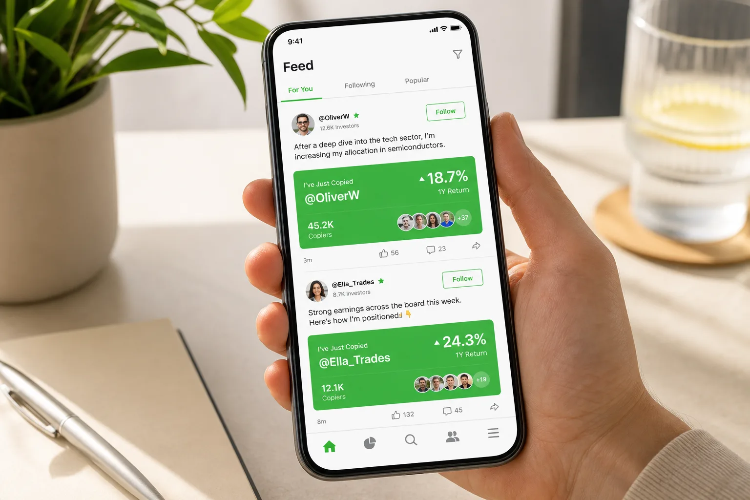 eToro inspired stock trading app preview