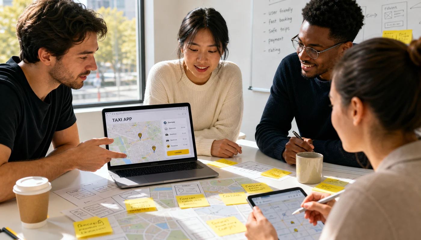 Taxi booking app product concept for UK transport businesses