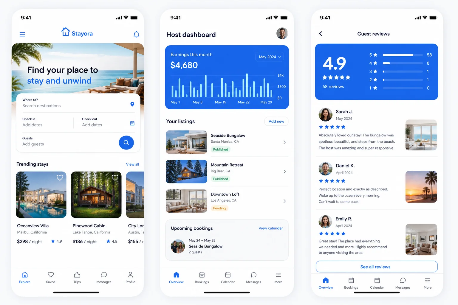 Airbnb inspired travel app preview