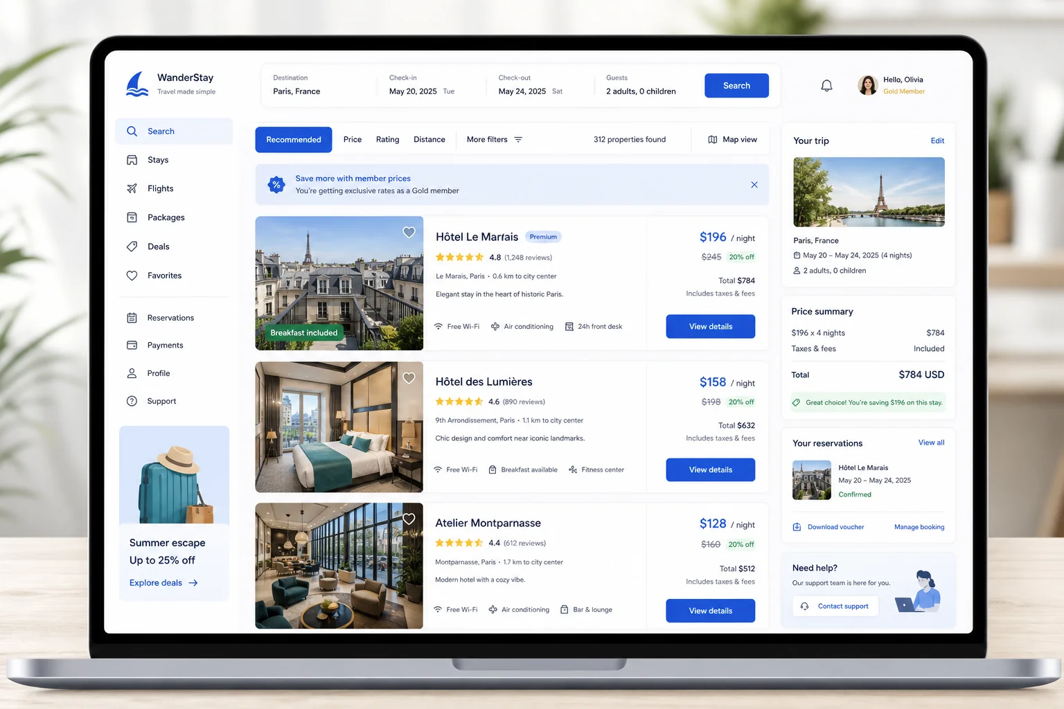 Booking inspired travel app preview